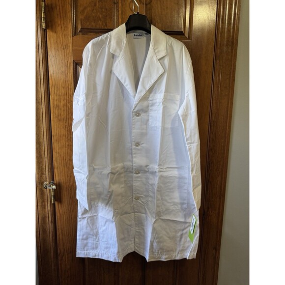 Landau Unisex 3-Pocket Full-Length 4 button White Coat - Adult Medium - Picture 4 of 7